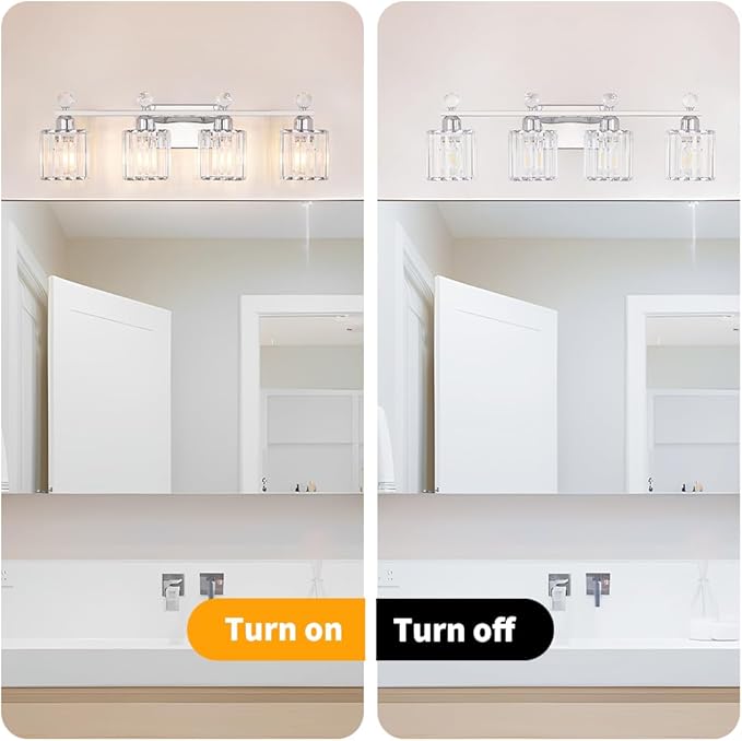 Lxybcce Bathroom Vanity Lights Over Mirror - Easy Installation with Clear Guide, 4-Light Shadow-Free Design, Chrome Crystal Finish - for Modern Home Bathroom Lighting Fixtures in DIY Projects