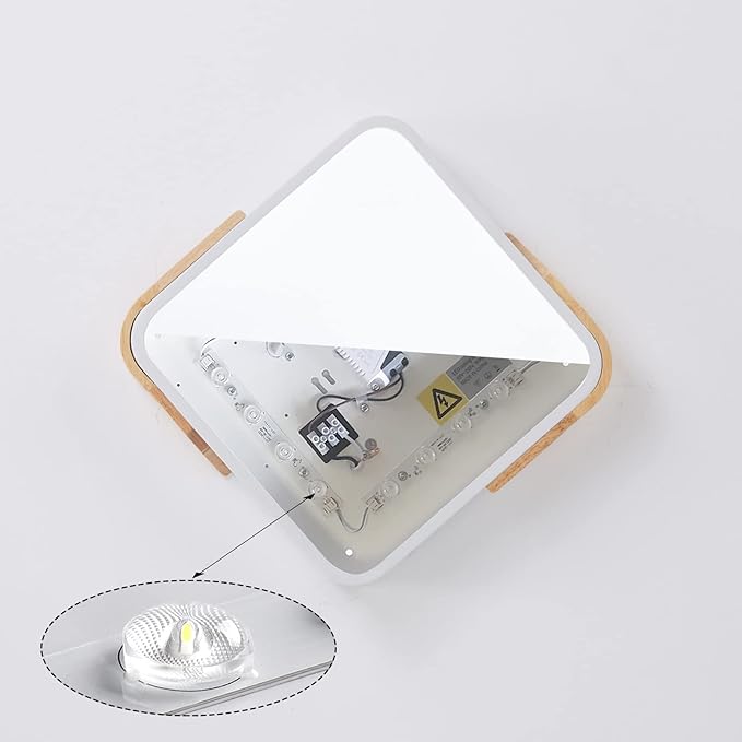 Ceiling Light Fixture, 24W LED Flush Mount, Wood Modern Luminaire Plafonnier for Bedroom Living Room, 12 Inch, Cool White 6500K