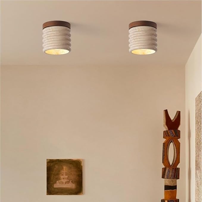 Natural Stone Flush Mount Ceiling Light, Small Wooden Nordic Hallway Lamp E26 Socket Close to Ceiling Fixture, Modern Minimalist Lighting for Bedroom Living Room Entryway(1 Pack)