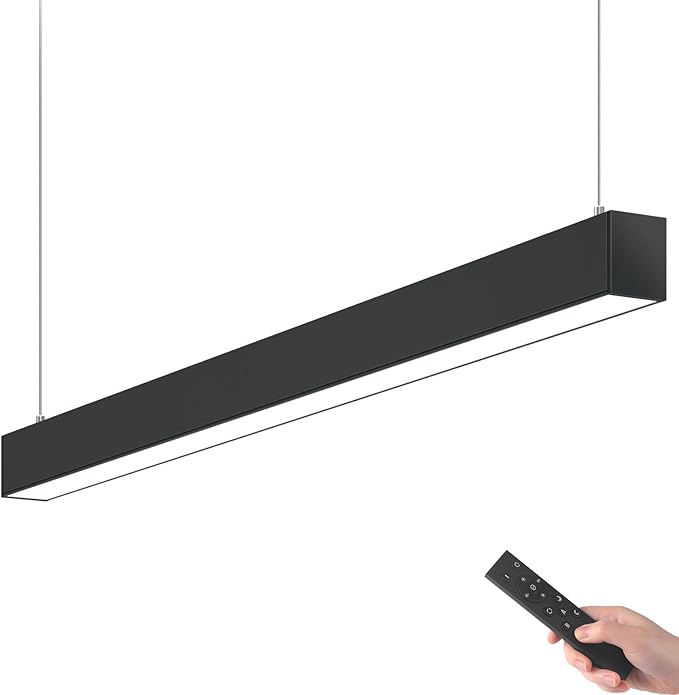 Barrina 4FT LED Linear Light 5568 Remote Series, 2nd-Generation, 45W Seamless Connection, 3000K to 6000K Color Changing, Dimmable Ceiling Shop Light with Remote Control for Office, Black, 1 Pack