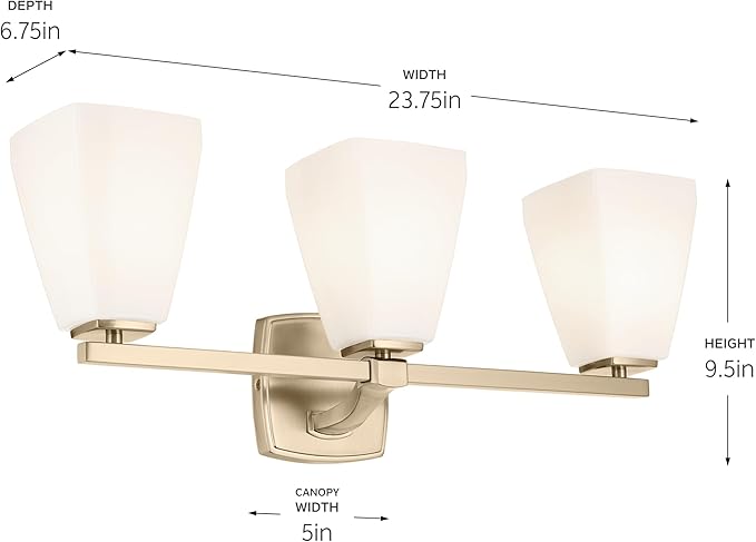 Kichler Marant 21.25" 3-Light Bathroom Vanity Light Fixture with Opal Glass in Champagne Bronze for Over Mirror, Modern Wall Mount (21.25" W x 9.5" H), 55216CPZ