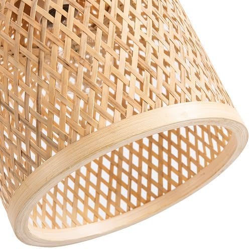 Modern Bamboo Woven Pendant Light, 2 Pack 7.8" Dome Coastal Bamboo Wicker Dome Pendant Lighting Fixture for Kitchen Dining Room Living Room Foyer