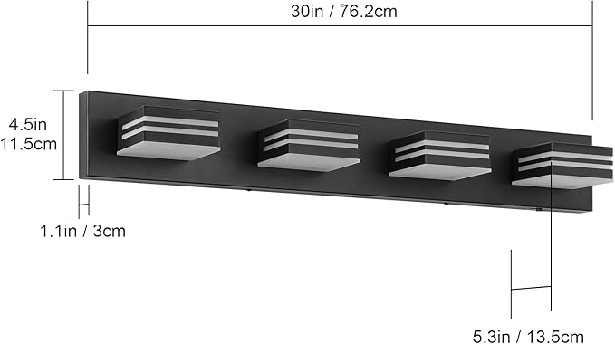 LED Modern Bathroom Vanity Light Fixtures (4-Light, 30-Inch)(5CCT, Dimmable), Matte Black Modern Bathroom Wall Lighting Fixtures Over Mirror (3000K/3500K/4000K/5000K/6000K)