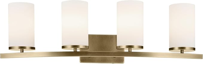Kichler Crosby 31.25" 4-Light Bathroom Vanity Light Fixture with Satin Etched Cased Opal Glass Shade in Natural Brass for Modern Soft Bathrooms (31.25" x 8.75"), 45498NBR