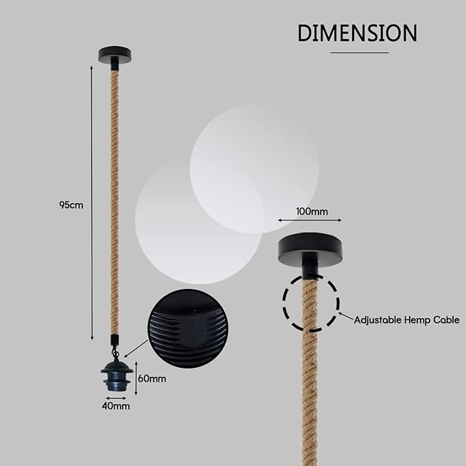 LEDSone Farmhouse Vintage Hemp Rope Pendant Light Hemp Rope Adjustable Ceiling Hanging Pendant Light E26 Base Industrial Hemp Rope Retro Pendant Lighting Fixture for Dining Room Kitchen (Pack of 2)