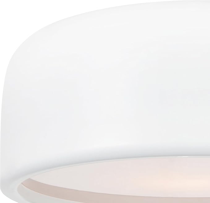 CWI Lighting 14" White Flush Mount Light for Hallway, Bedroom – 2-Light Drum Shade Design with E26 Bulb Base – LED Compatible, Soft Diffused Glow – BACL Certified
