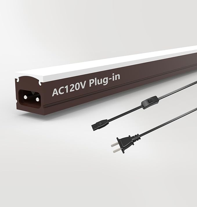 Leetdud Under Cabinet Lighting Plug in, 32 Inch 1 Pc, Linkable AC120V 3CCT 3000K/4000K/5000K Ultra Slim, LED Under Cabinet Lights for Counter Light, Kitchen, Shelf, Sink, Workshop, Desk, Bronze