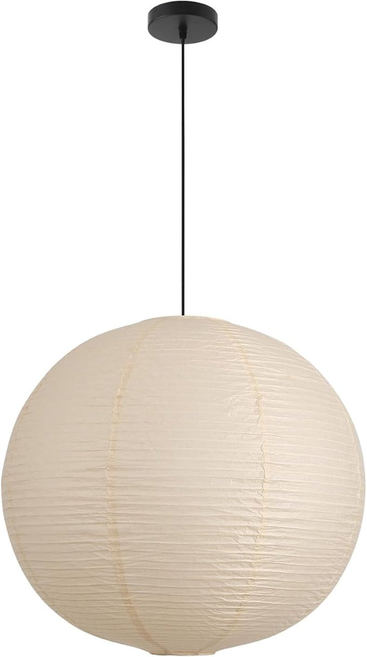 Large Paper Pendant Light with Cord and Canopy, 20in Off-White Rice Paper Hanging Lamp, Japanese Japandi Wabi Sabi Lantern Lamp Chandelier for Living Dining Room Bedroom Kitchen 1 Pack