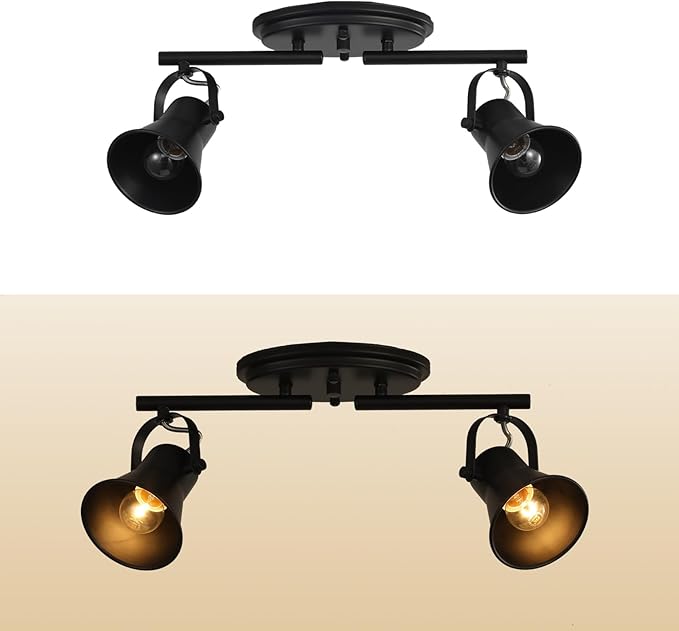 KEESFU 2-Light Track Lighting Kit,Black Semi Flush Mount Ceiling Light with 2 Rotatable Light Heads,Industrial Accent for Livingroom,Bathroom,Hallway,Art Wall,Bathroom,Kitchen.(2-Light)