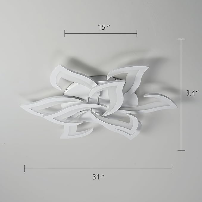 Modern Ceiling Light with APP & Remote Control, Dimmable LED Flush Mount Chandelier with 3-Color Temperatures, White Acrylic Flower Ceiling Light Fixture for Living Room Dining Room Bedroom Kitchen