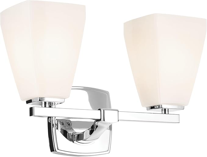 Kichler Marant 2-Light Bathroom Vanity Light Fixture with Opal Glass in Chrome, Modern Wall Mount Light for Bathroom and Powder Room Over Mirror (14.25 x 9.5 in), 55215CH