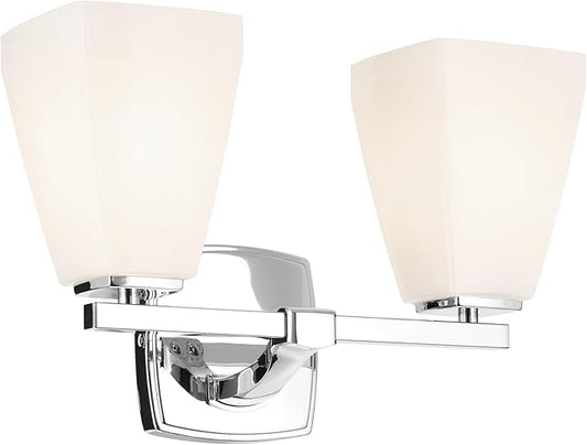 Kichler Marant 2-Light Bathroom Vanity Light Fixture with Opal Glass in Chrome, Modern Wall Mount Light for Bathroom and Powder Room Over Mirror (14.25 x 9.5 in), 55215CH