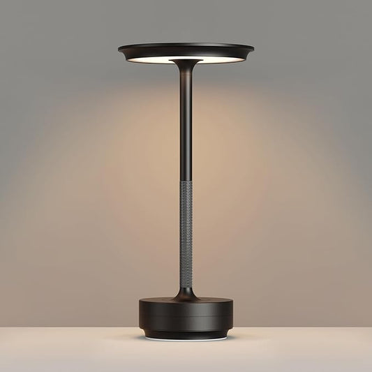 Rechargeable Cordless Table Lamp, LED Portable 5000mAh Touch Table Light, 3 Color Stepless Dimming Battery Powered Table Lamp for Restaurant/Home/Outdoor/Camping.(Black)