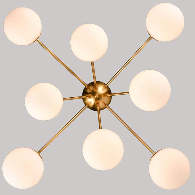 HOLKIRT Elegant Modern Globe Semi Flush Mount Ceiling Light, 8 Light Mid Century Sputnik Chandeliers Fixture