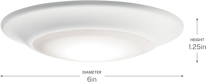 Kichler Gen 1 LED Downlight in White, 6” Ceiling Flush Mount Interior Dimmable Light, 3000K, (6” x 1.5”), 43878WHLED30
