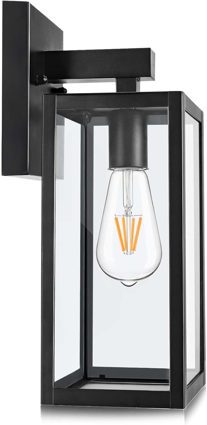MAXvolador Outdoor Wall Lantern, Exterior Waterproof Wall Sconce Light Fixture, Black Anti-Rust Mount Light with Clear Glass, E26 Base Wall Lamp