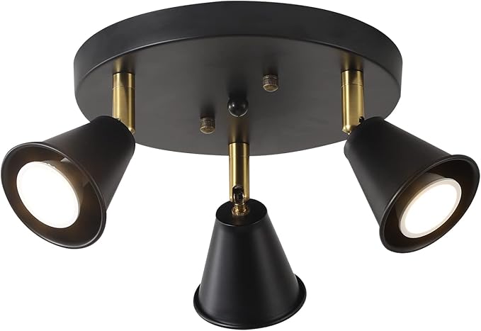 SEEBLEN 3-Light Industrial Directional Track Lighting, Adjustable Round Ceiling Spotlight, Morden Black Flush Mount Kitchen Light for Kitchen,Hallway,Dining Room,Porch,Office.Gu10 Bulbs Included