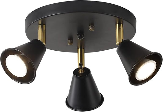 SEEBLEN 3-Light Industrial Directional Track Lighting, Adjustable Round Ceiling Spotlight, Morden Black Flush Mount Kitchen Light for Kitchen,Hallway,Dining Room,Porch,Office.Gu10 Bulbs Included