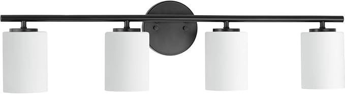 Replay Collection 4-Light Etched Glass Modern Bath Vanity Light Textured Black