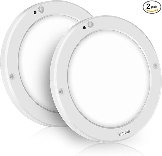 Youtob Motion Sensor LED Ceiling Light 15W 1200LM Flush Mount Round Lighting Fixture for Indoor, Stairs, Closet Rooms, Porches, Basements, Hallways, Pantries, Laundry Rooms(4000K-2 Pack)