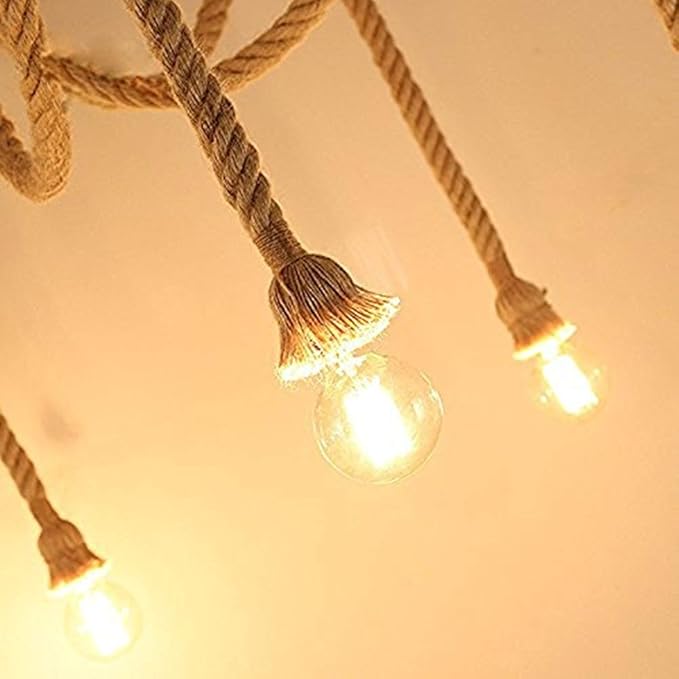 Pendant Light Hemp Rope Chandelier Vintage Ceiling Light Industrial Iron Metal Ceiling Lamp Edison E27 Loft Retro Style 6 Heads