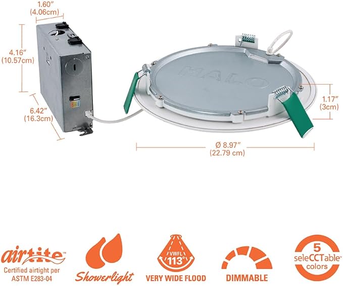 HALO HLB Recessed Lighting 8 Inch LED Ceiling Light, Thin Canless, Dimmable w/Selectable Color Temperatures