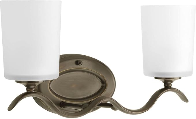 Progress Lighting P2019-20 Inspire Collection Etched Glass Traditional Bath Vanity Light, 2-Light, Antique Bronze