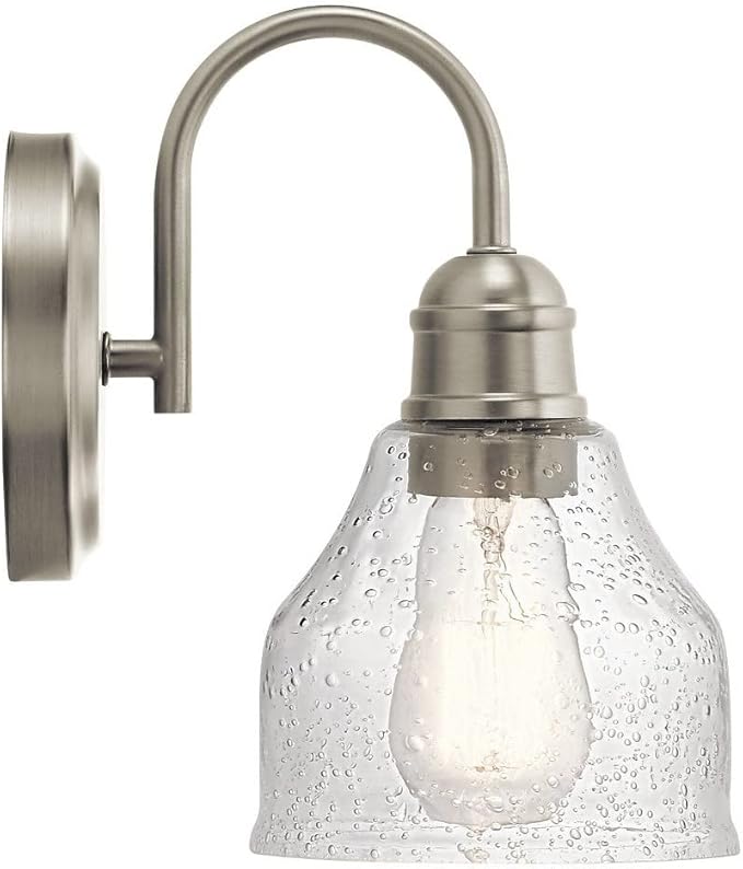Kichler Avery 9.25" 1 Light Vanity Light with Clear Seeded Glass Brushed Nickel