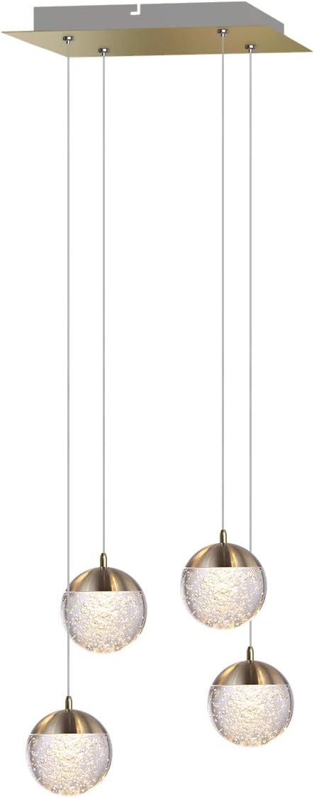 contec development Galaxy 4 Mini Pendant Crystall Ball Lighting Brass - LED Hanging Light Fixture: Kitchen Island, Bar, Foyer - Cluster Pendants - Dimmable, Adjustable Wire, Lamp Bulb Included