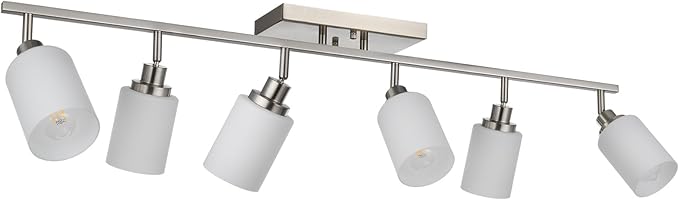 TODOLUZ 6-Lights Track Lighting Ceiling, Ceiling Spotlight Fixtures Brushed Nickel Bathroom Vanity Lighting with Opal White Glass, E26 Bulb Base