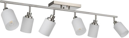 TODOLUZ 6-Lights Track Lighting Ceiling, Ceiling Spotlight Fixtures Brushed Nickel Bathroom Vanity Lighting with Opal White Glass, E26 Bulb Base