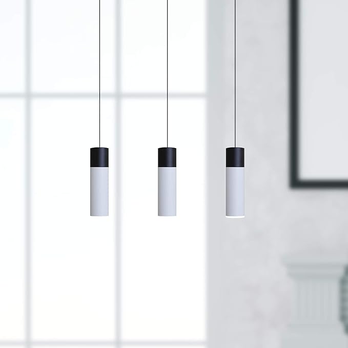 Vela 3 Mini Pendant Lighting Black-White - LED Hanging Light Fixture for Kitchen Island, Bar, Foyer - Cluster Pendants - Dimmable, Adjustable Wire, Lamp Bulb Included