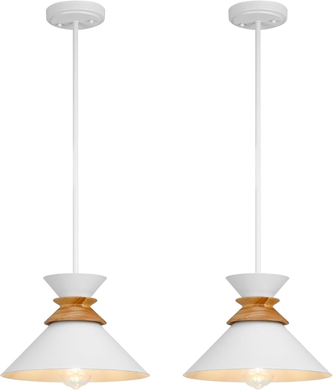 12 Inch White Pendant Lights Kitchen Island Hanging Light Fixtures Adjustable Rod Height Pendant Lighting For Dining Room 2 Pack