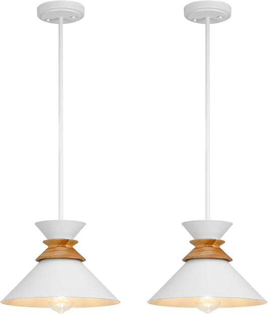 12 Inch White Pendant Lights Kitchen Island Hanging Light Fixtures Adjustable Rod Height Pendant Lighting For Dining Room 2 Pack