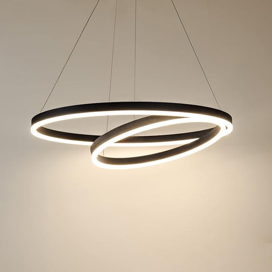 Modern LED Ring Pendant Hanging Round Ceiling Light Fixture,Adjustable LED Pendant Light with 2 Rings for Living Room,Dining Room, Bedroom Warm White Light 4000K,（Black）
