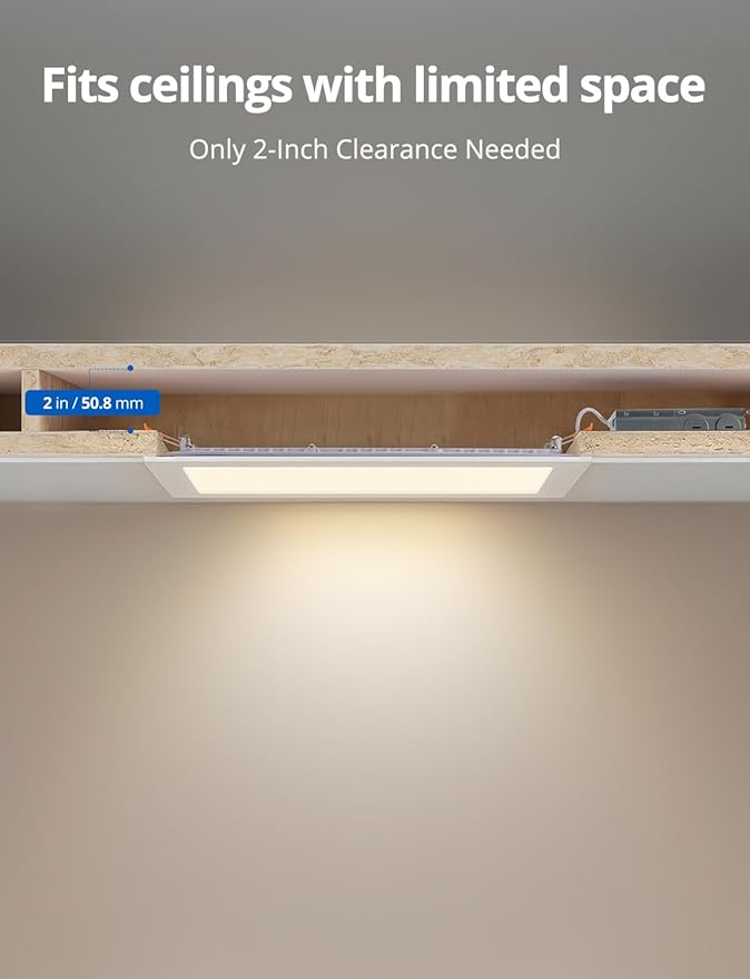 4 Pack 11 Inch Square LED Recessed Ceiling Light 5CCT 2700K - 5000K for Kitchen Retrofit, Ultra Thin Canless Wafer Downlight Damp Rated for Bathroom, 24W Dimmable 1920LM for Basement ETL FCC