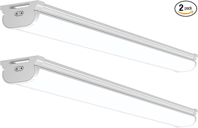 Barrina LED Shop Lights for Workshop 4FT, 6500K Super Bright, Hidden Wiring, 45W 5000LM, Linkable 4FT Light Fixture Cord with ON/Off, Frosted Cover, LED Ceiling Light for Garage, Kitchen, 2 Packs