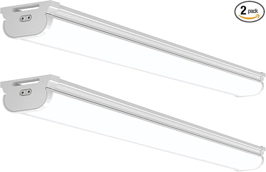 Barrina LED Shop Lights for Workshop 4FT, 6500K Super Bright, Hidden Wiring, 45W 5000LM, Linkable 4FT Light Fixture Cord with ON/Off, Frosted Cover, LED Ceiling Light for Garage, Kitchen, 2 Packs