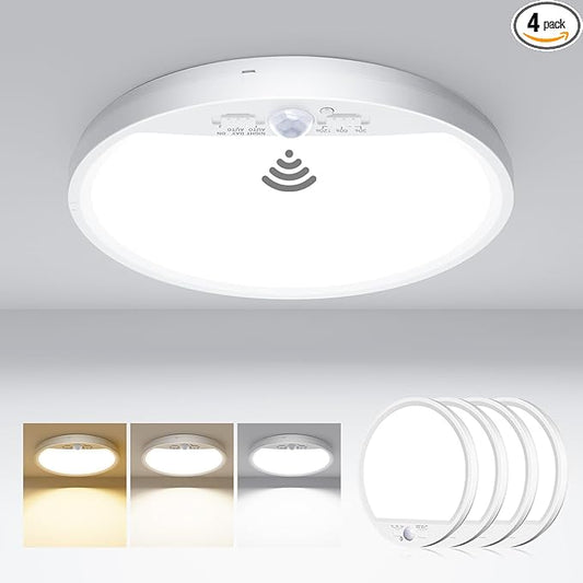 hepside 4 Pack Motion Sensor Ceiling Light Wired, 3000K/4000K/6500K LED Flush Mount Ceiling Light Fixture, 7Inch 15W Motion Sensor Light with Timer for Closet Stair Porch Hallway Pantry,White