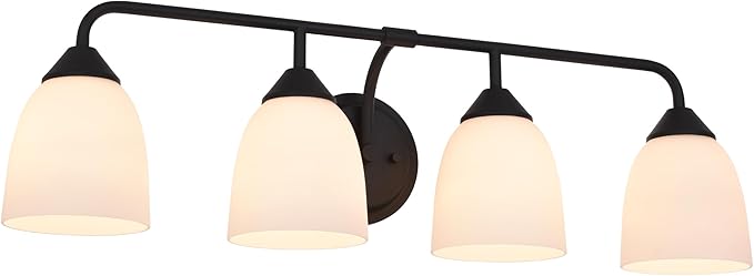 Black 4-Light Traditional Bathroom Vanity Light Fixtures Over Mirror, Modern Vanity Lights for Living Room, Standard E26 Base, Textured Black