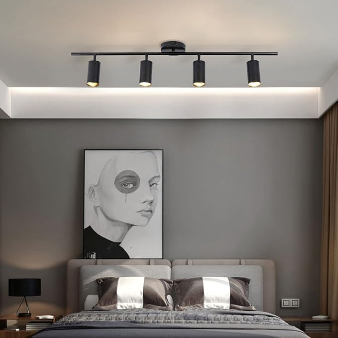KCO Lighting 4-Light Black Track Lighting Fixtures Ceiling Flexible Mid Century Modern Led Track Light Dimmable Indoor Ceiling Spotlight Kitchen Flush Mount Track Lighting (4-Light)
