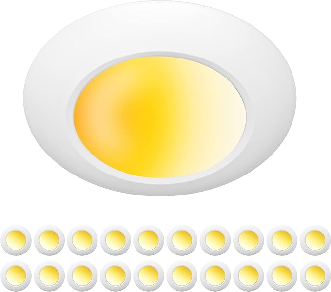 ZAGO 20 Packs 5CCT Switchable 6 Inch LED Disk Light Surface Mount Low Profile Recessed Retrofit Ceiling Fixture for J Box, Dimmable, 120V, 15W, 920LM, CRI>80, ETL, Wet Location