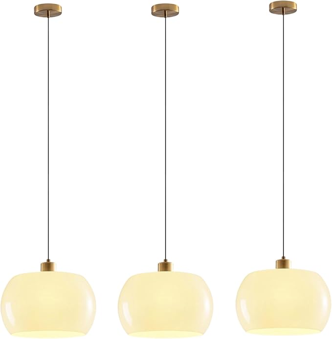 Mid Century Chandelier Light 3 Pack Kitchen Island Light Fixtures Milk Yellow Glass Shade Gold Adjustable Flush Mount Light for Living Room Entryway Bedroom