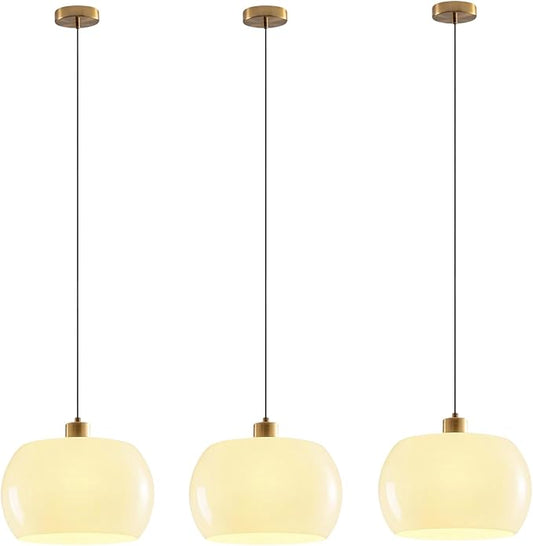 Mid Century Chandelier Light 3 Pack Kitchen Island Light Fixtures Milk Yellow Glass Shade Gold Adjustable Flush Mount Light for Living Room Entryway Bedroom