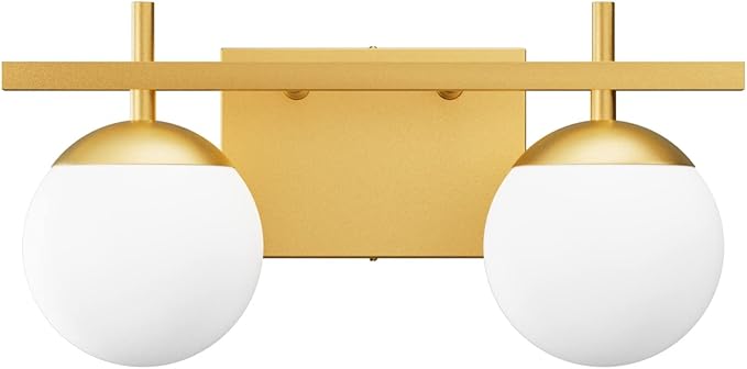 Ralbay 2-Light Gold Vanity Light Mid Century Modern Bathroom Vanity Light Fixture Milky Glass Globe Bathroom Wall Light Fixtures Gold 2 Light
