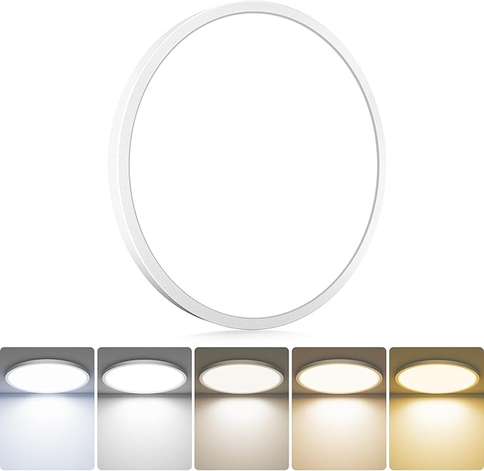 hepside 1Pack LED Flush Mount Ceiling Light Fixture, 13Inch 24W, Dimmable&3000K/3500K/4000K/5000K/6500K Adjustable Low Profile Ceiling Lights, Round Flat Ceiling Light for Kitchen,Hallway-White