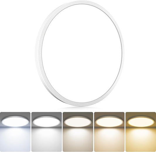 hepside 1Pack LED Flush Mount Ceiling Light Fixture, 13Inch 24W, Dimmable&3000K/3500K/4000K/5000K/6500K Adjustable Low Profile Ceiling Lights, Round Flat Ceiling Light for Kitchen,Hallway-White