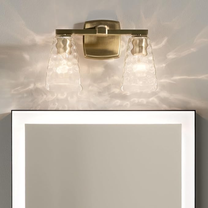 Kichler Marant 14.25" 2-Light Bathroom Vanity Light Fixture with Clear Water Glass in Champagne Bronze for Powder Room Over Mirror (14.25" W x 9.5" H), 55215CPZWTR