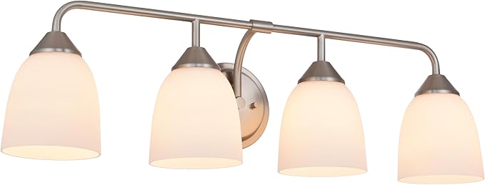 4-Light Traditional Bathroom Vanity Light Fixtures Over Mirror, Modern Vanity Lights for Living Room, Standard E26 Base, Brushed Nickel