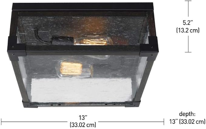GLOBE Electric 65917 2-Light Flush Mount Ceiling Light, Dark Bronze, Dark-Wood Finish Accents, 5 Seeded Glass Panes, Bedroom Lighting Fixtures Ceiling, Lighting for Hallway or Dining Room